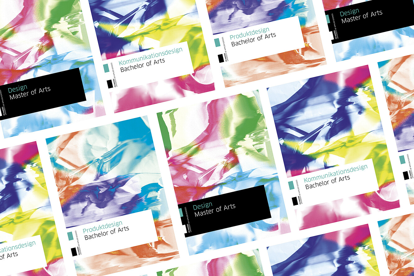 Titelseiten der Studiengangsbroschüren Produktdesign, Kommunikationsdesign, Design